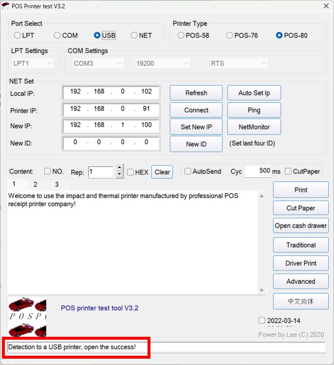 Máy in đã kết nối thành công qua cổng USB