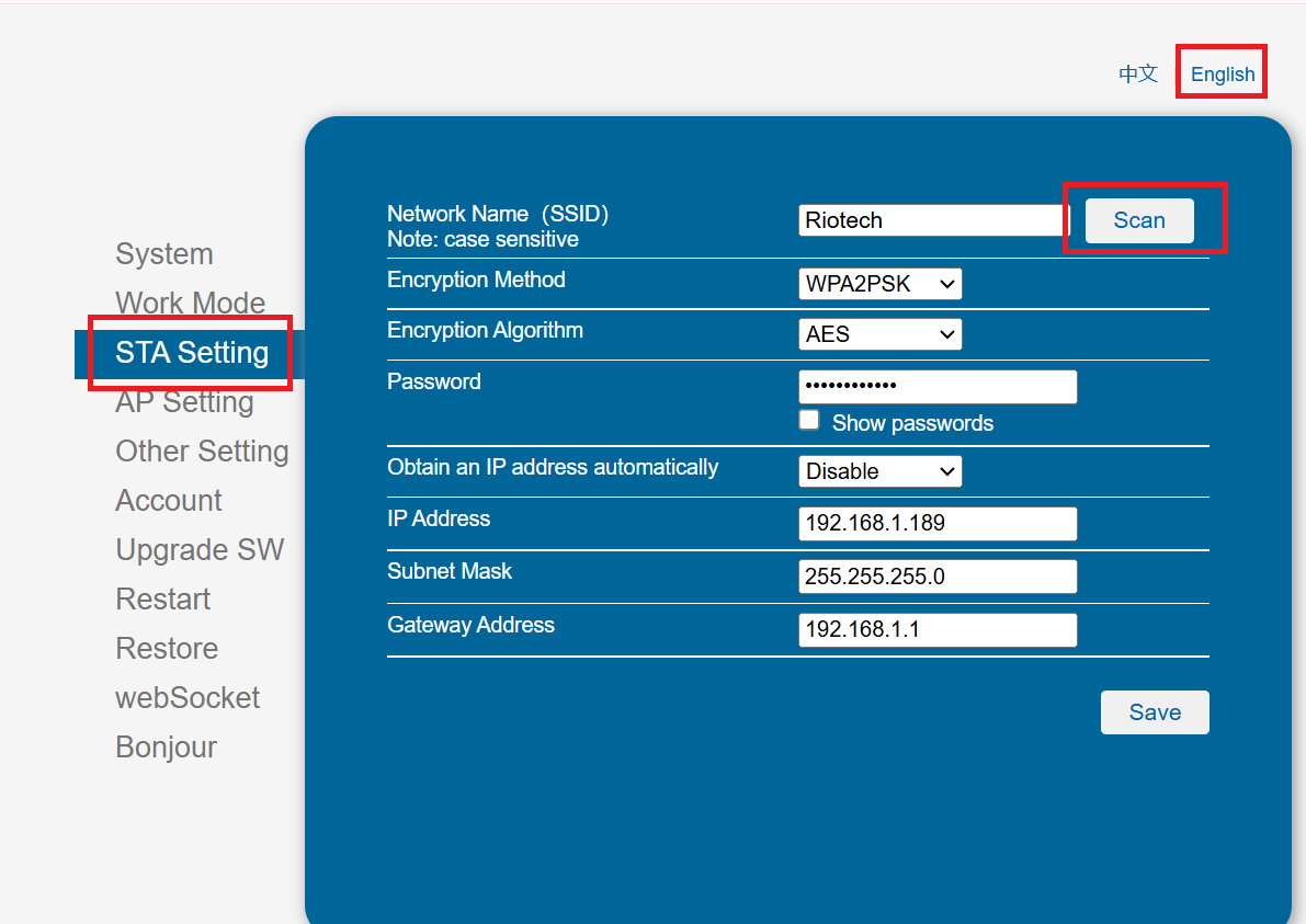 STA Setting - Scan wifi