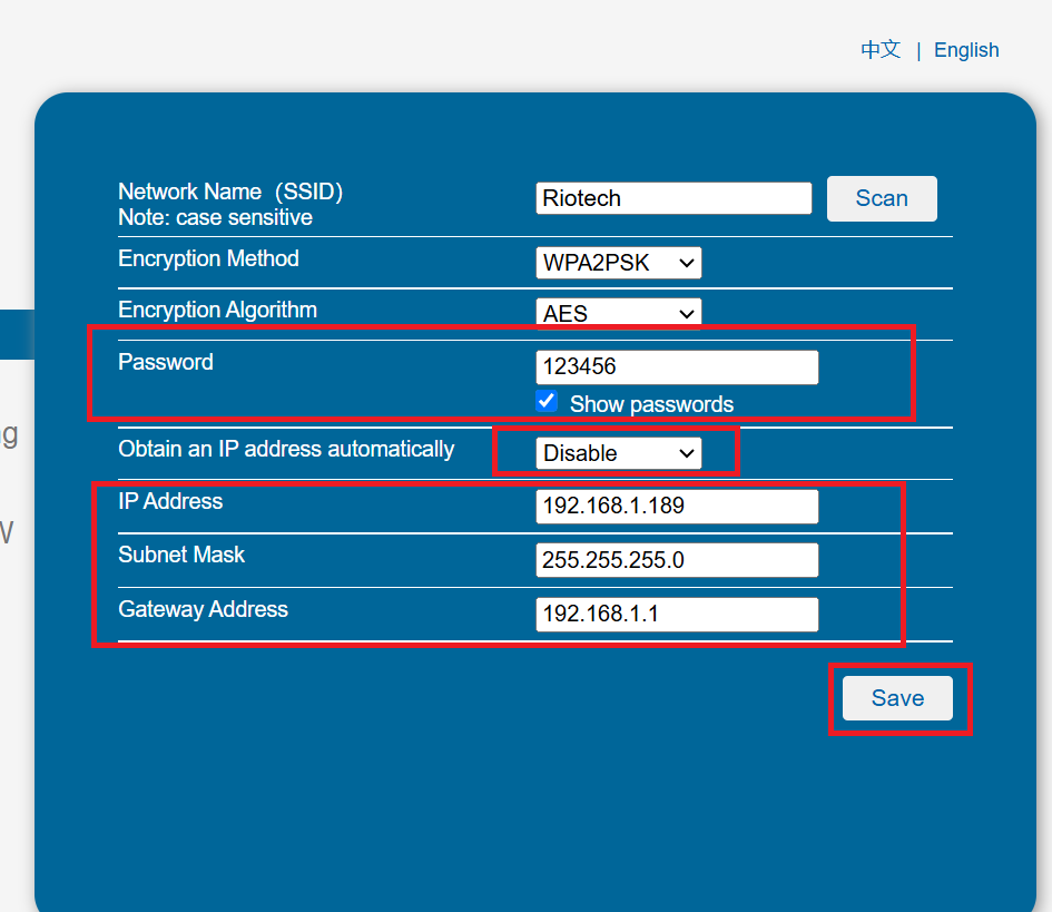 Nhập pass wifi và IP address