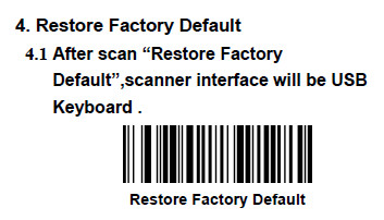 Barcode Restore Factory Default