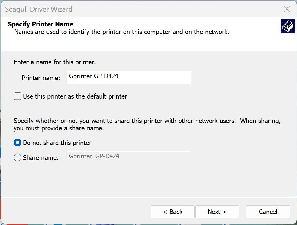 Specify Printer Name - đặt tên máy in