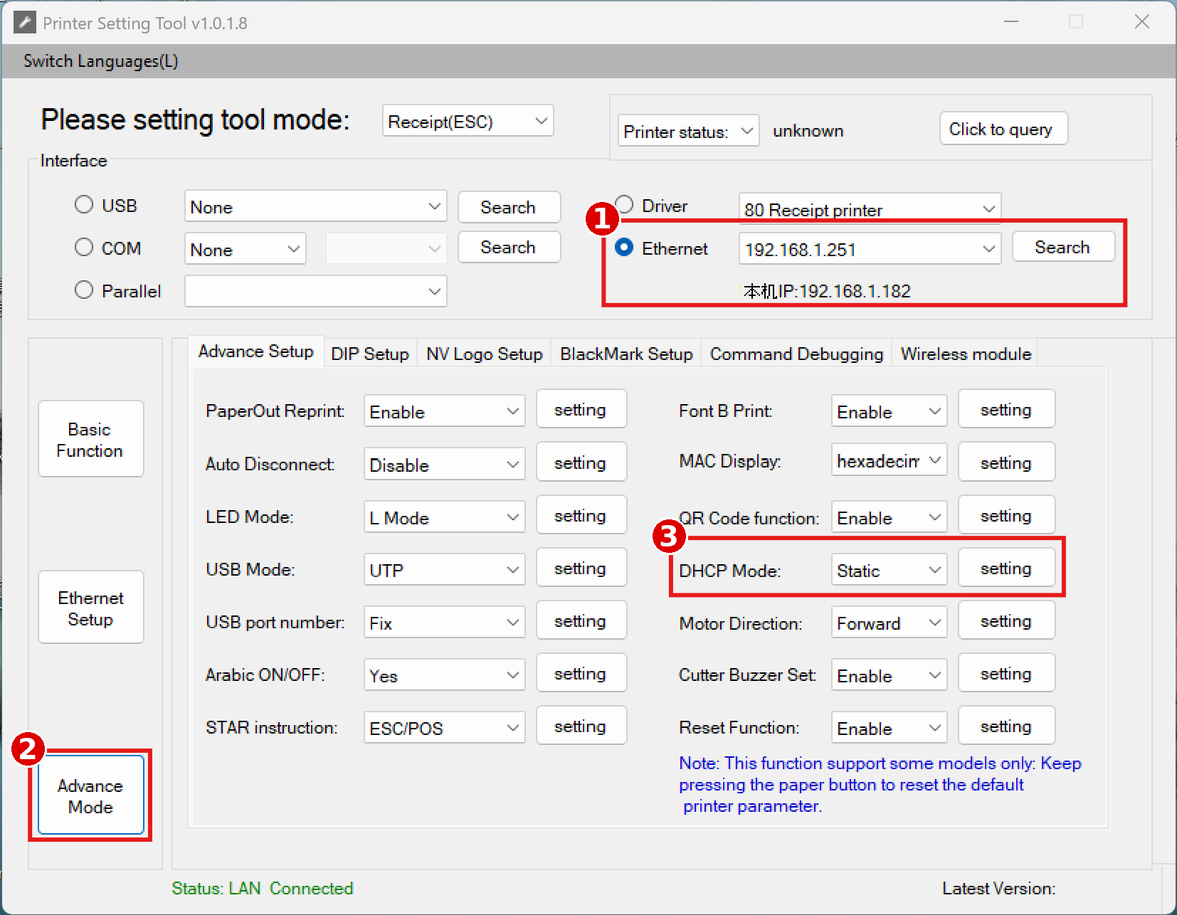 Tắt DHCP, khóa IP tĩnh cho máy in Gprinter