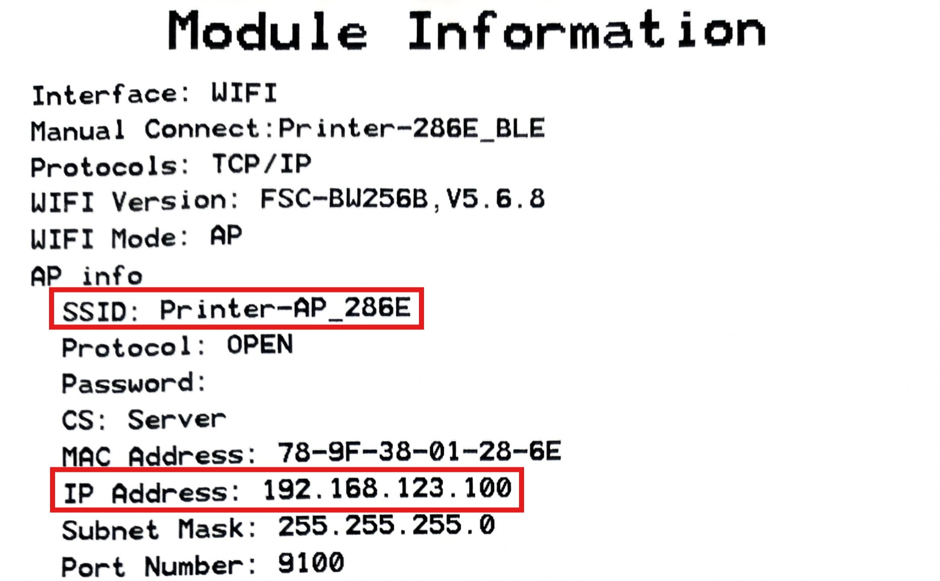 Giấy in thông tin Module WiFi của máy in