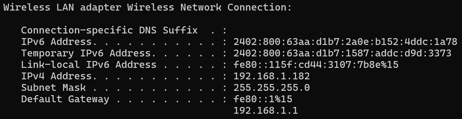 Kiểm tra Gateway bằng lệnh ipconfig