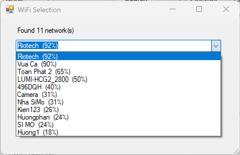 Chọn tên WiFi trong danh sách quét được