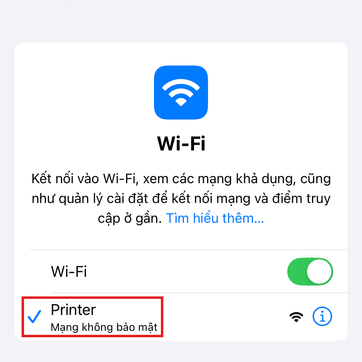 Kết nối vào WiFi Printer